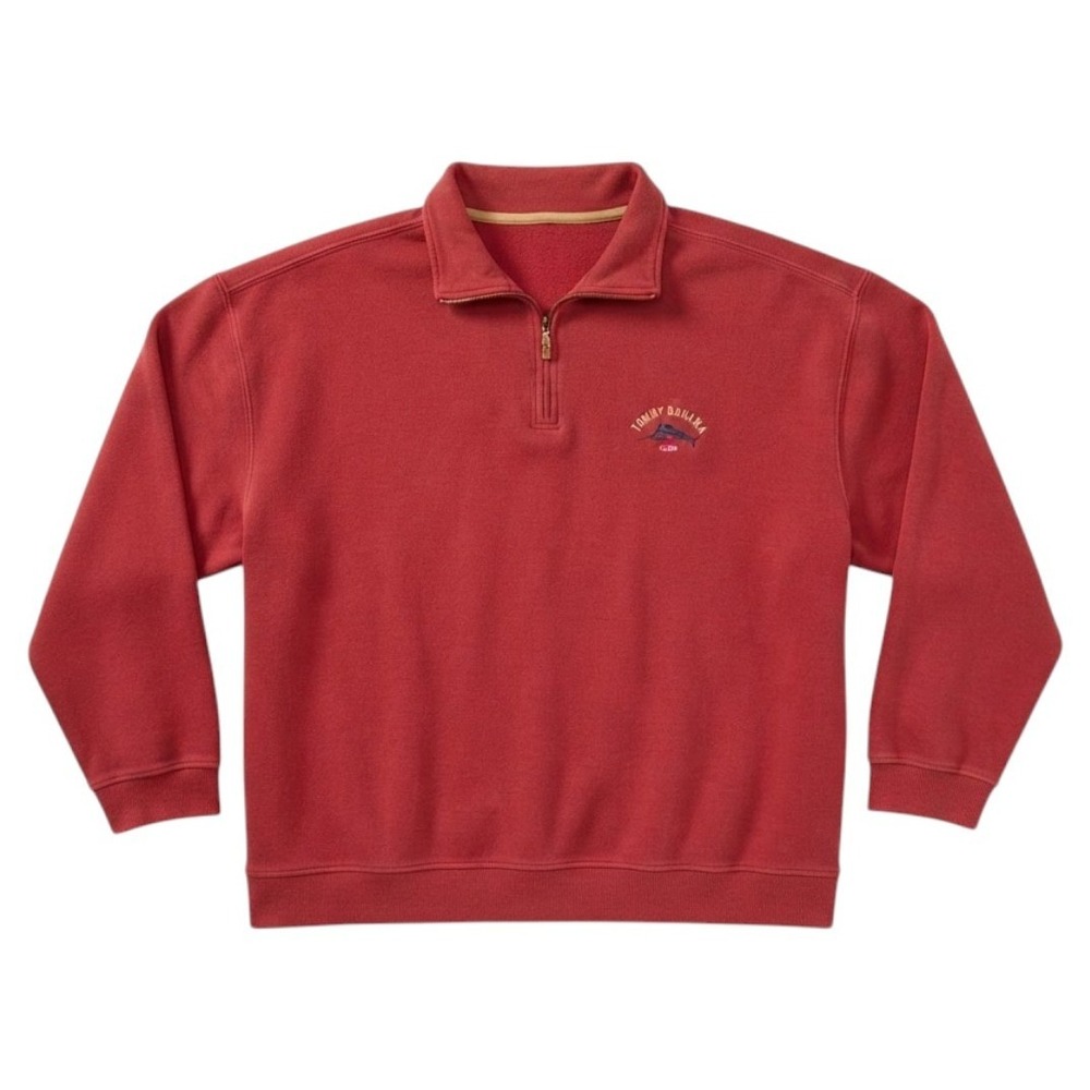 Tommy Bahama Relax Vintage 90's Quarter Zip Sweater Mens XL Red Cotton Pullover